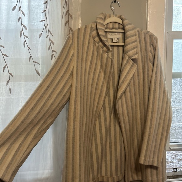 Rachel Zoe Beige Striped Cardigan Coat - Picture 1 of 3